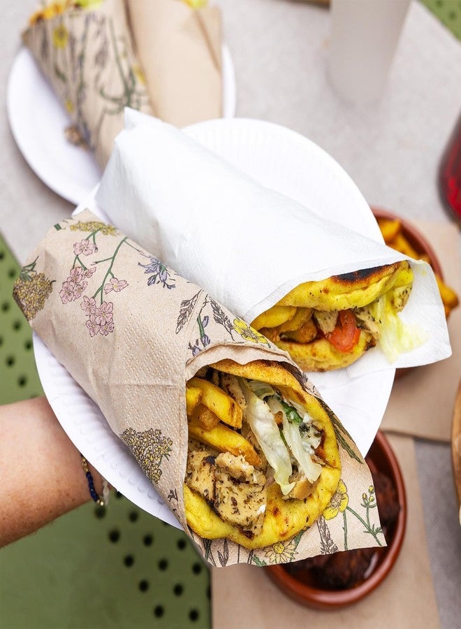 توكينج تيبلز مناديل ورقية ناعمة معاد تدويرها بنقشة زهور برية، 100 منديل، مثالية لفصل الربيع. صديقة للبيئة، للاستخدام اليومي، وقابلة للتحلل الحيوي. مناسبة لحفلات الزفاف، وحفلات الشاي، وأعياد الميلاد. ورق كرافت طبيعي. - Image 5